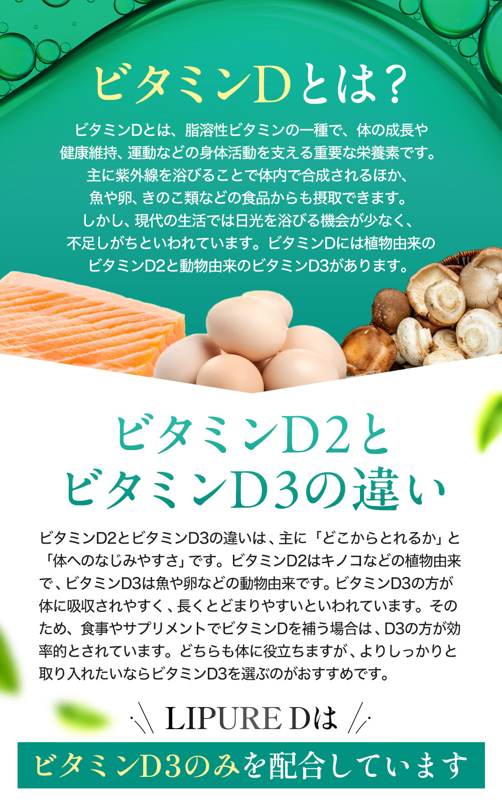 【日本初・日本唯一】 リポソーム ビタミンD サプリ 【テレビで紹介されました】 ビタミンD3 2粒に 50μg 2000IU (1粒に 1000IU ) 高濃度 持続型 高吸収 日本製 60粒 LIPURE D