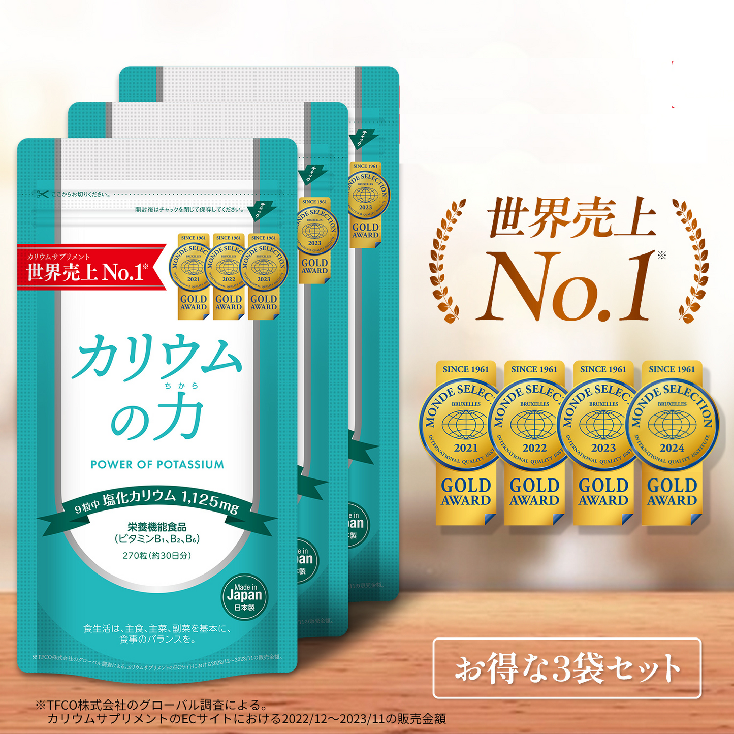 1月10日再販予定>>【世界一売れている カリウム サプリ 】 カリウムの力 3袋セット 4年連続モンドセレクション金賞 –  WELLMOTTO 公式ストア